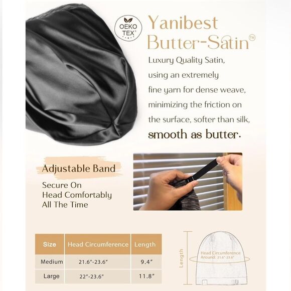 🤯5/$20🤯 Slouchy Beanie Hat Satin Lined Sleep Cap Satin Bonnet In Black - Picture 2 of 6